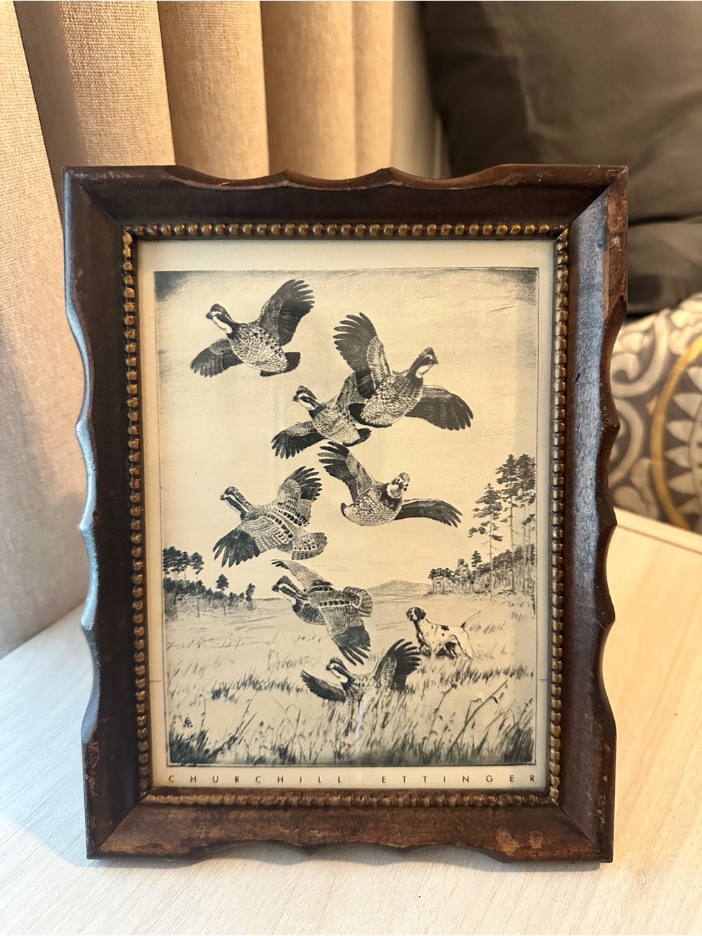 Vintage Churchill Ettinger Game Bird Hunting Print Framed Sporting Art